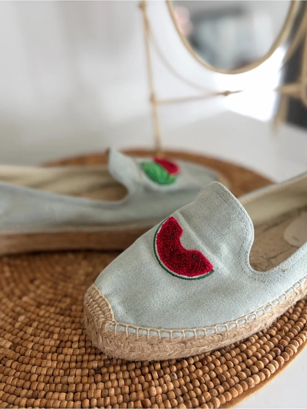 Soludos Women's Light Blue Espadrille Loafers with Watermelon Patch